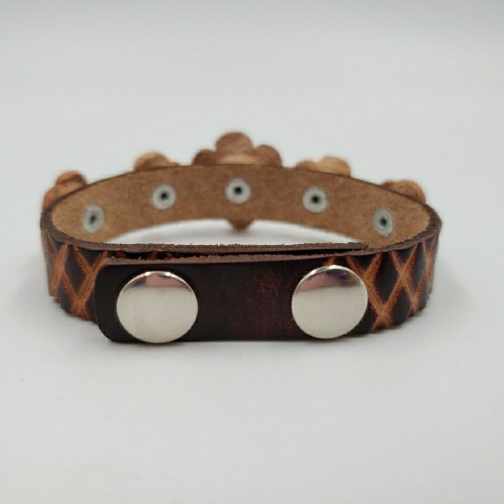 Handmade Floral Leather Cuff Bracelet Adjustable Rustic Boho Prairie Cottagecore - Picture 8 of 16